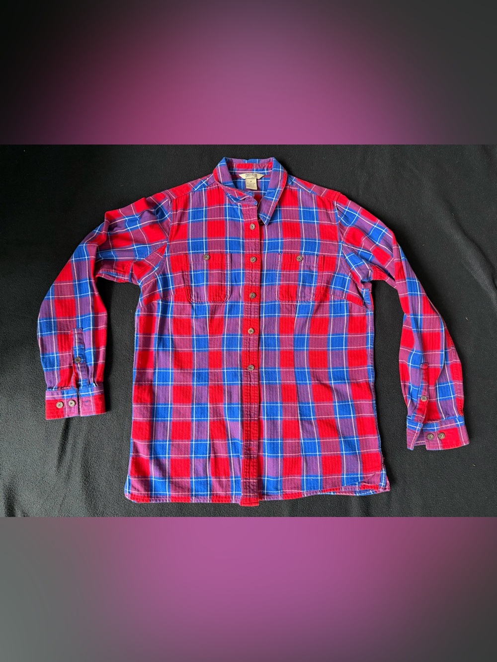 👉🔥Duluth Trading Co. Free-Swingin’ Flannel Wm:M Red&Blue LS..Pockets. A+🍁